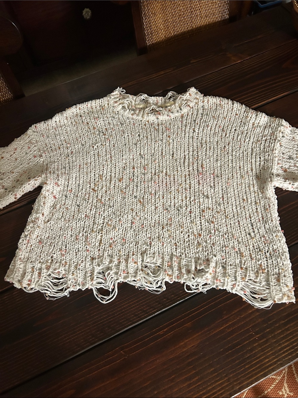 POL Cream Distressed Knit Short Sweater Top Sz. M
